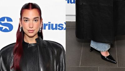 Dua Lipa Keeps It Edgy in Pointy Croc-Embossed Slingback Shoes for SiriusXM