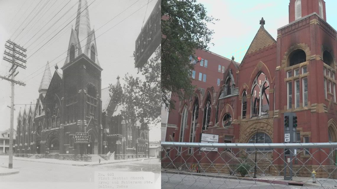 Historic photos show First Baptist Dallas sanctuary in all its glory after fire burns 130 years of history