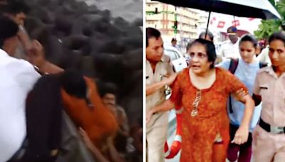 ...Into Sea To Rescue 59-Yr-Old Woman, 3 Others From Drowning At Marine Drive & Gateway Of India; Watch Video