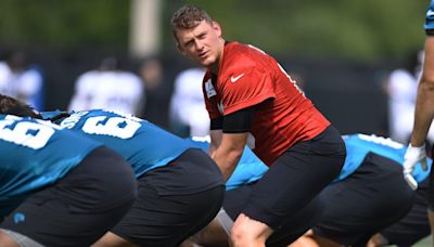 Mac Jones looked so silly running through ball-protection drills at Jaguars OTAs