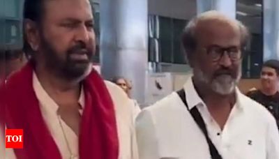 Mohan Babu receives Rajinikanth at the Hyderabad airport as the 'Jailer' actor arrives for the 'Coolie' shoot - Times of India