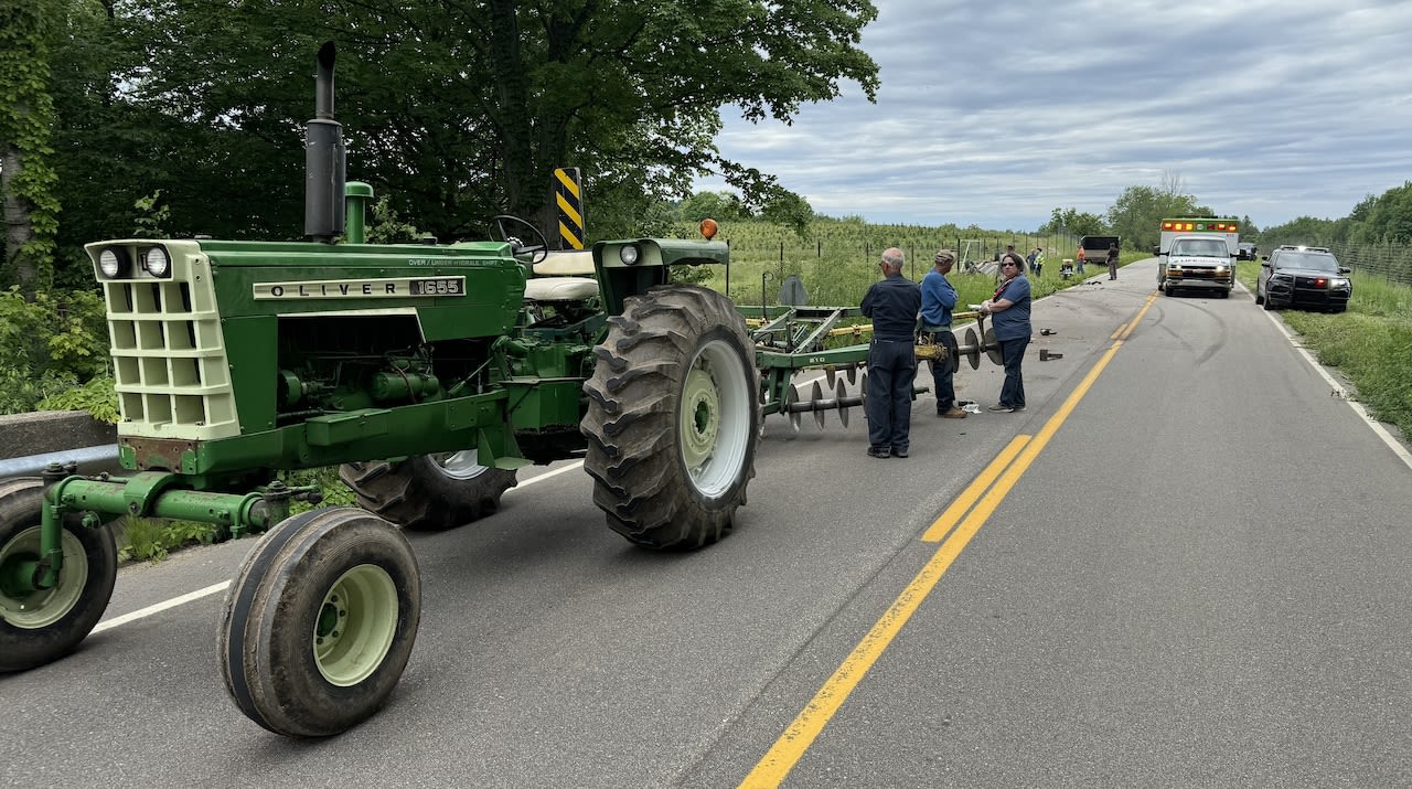 Man airlifted after crashing pickup into tractor plow