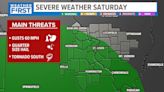 Isolated strong storms are possible Saturday evening with hail and damaging winds the main threats