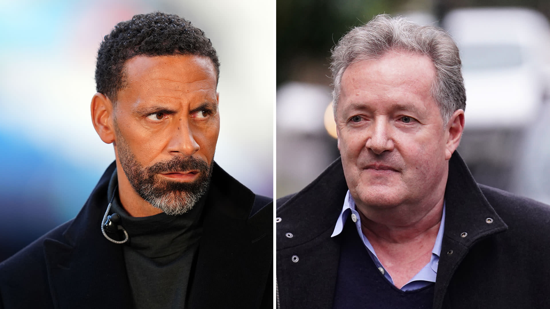 Rio Ferdinand hides behind the sofa after being called out by Piers Morgan