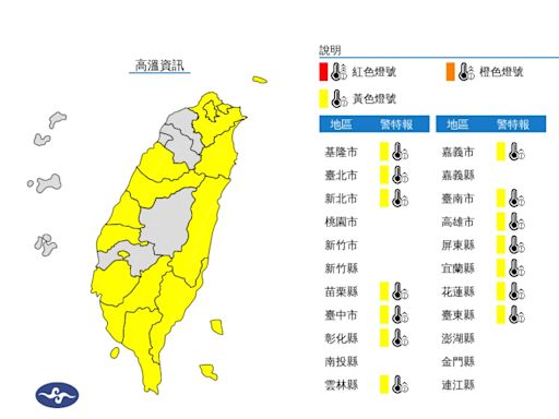 各地悶熱持續 北北基等14縣市亮高溫燈號