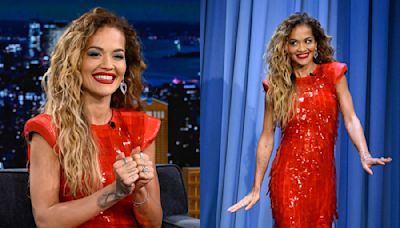 ...Flairs in Red Sportmax Dress With Sharp Shoulders for ‘Jimmy Fallon’ Appearance, Talks ‘Descendants’ Movie