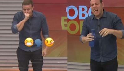 Apresentador da Globo passa sufoco ao engasgar ao vivo: 'Deu ruim, tchau'