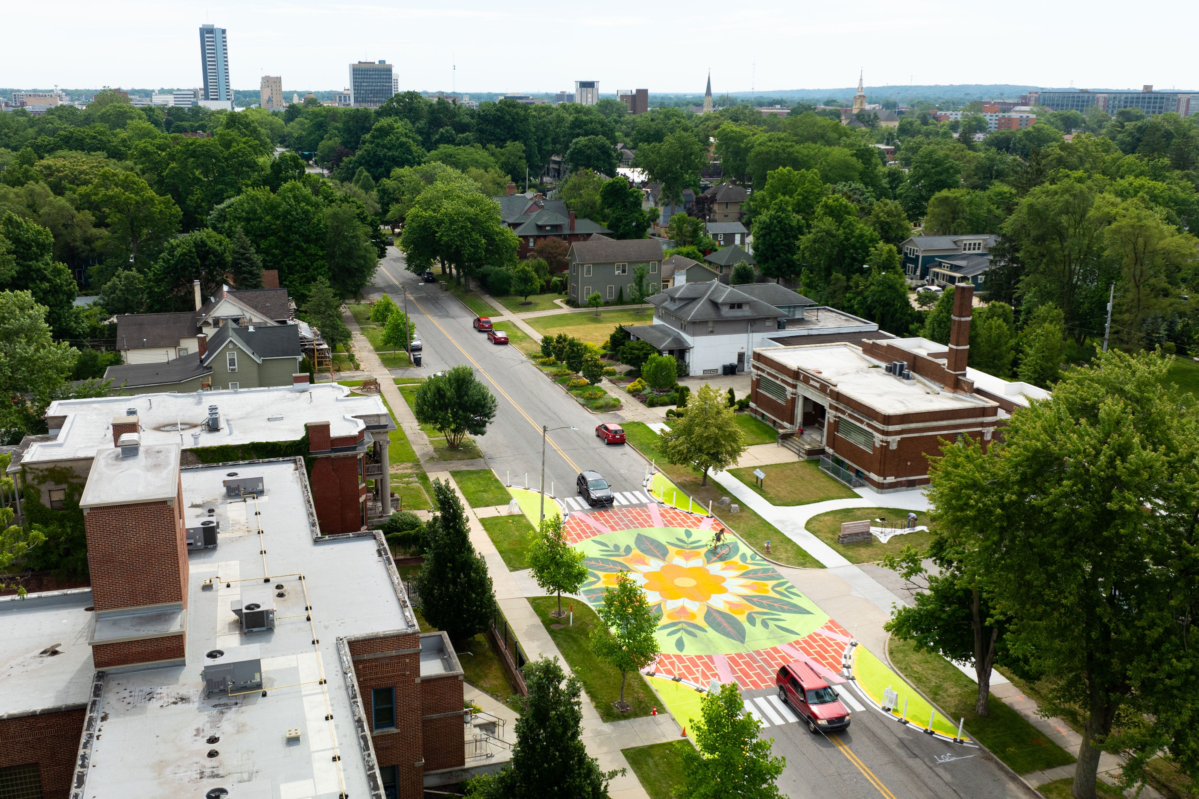 South Bend pays for Washington Street mural in traffic-calming experiment