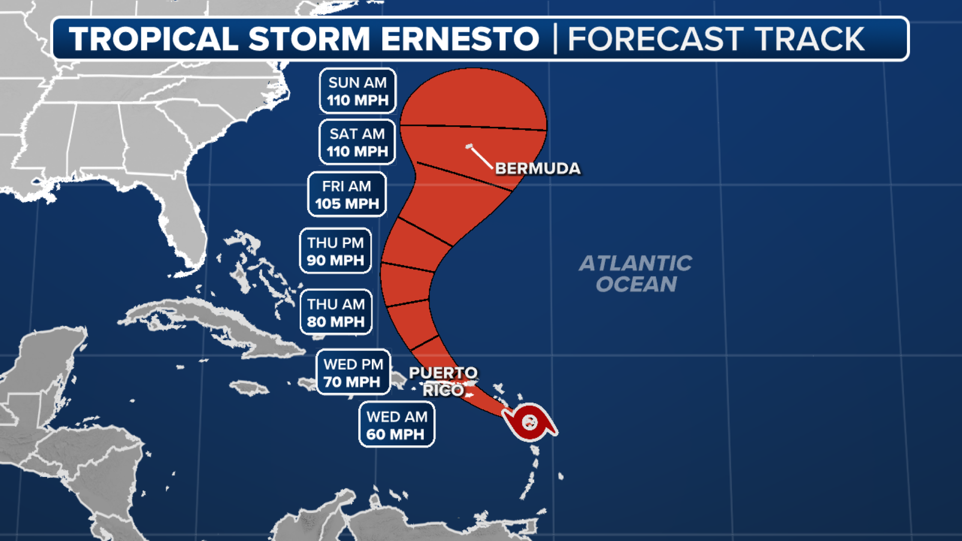 Ernesto tracker: Forecast cone, path, live conditions, spaghetti models and more