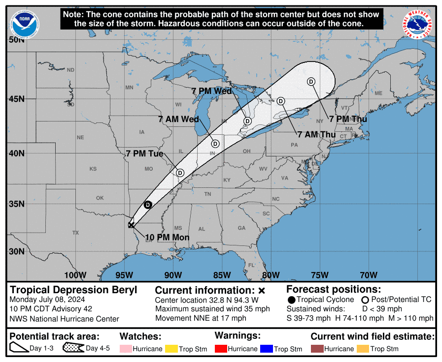 Tropical Depression Beryl brings rain on its path north. Here's how it could impact Wisconsin.