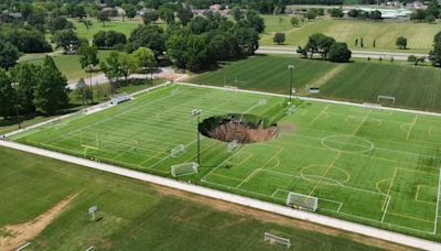 Sinkhole swallows soccer field in Illinois in shocking video