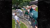 Jason Kelce Shotguns Beers With Fans At Charity Golf Tournament