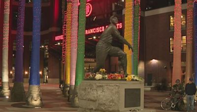 Fans gather at Willie Mays Plaza at Oracle Park to remember Giants legend