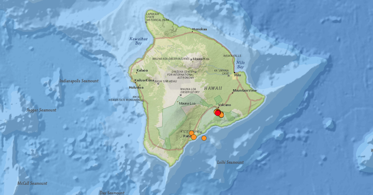 Swarm of earthquakes recorded near Volcano, Hawaii