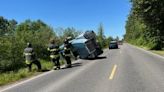 Overturned semi-truck blocks traffic in Puyallup