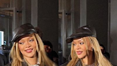 Rihanna Makes a Biker Street Look Even Cooler With a Leather Newsboy Cap