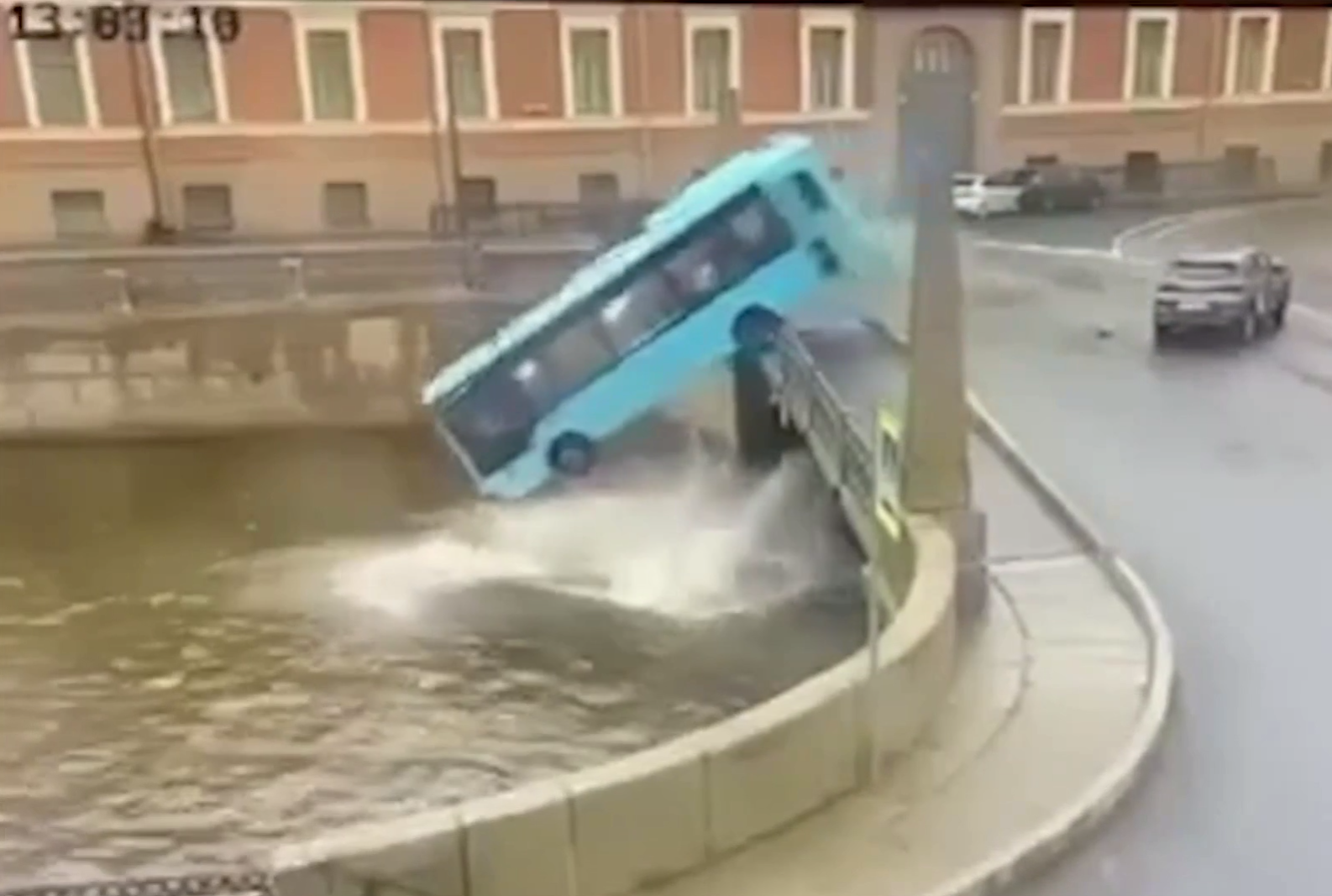 Bus drives off bridge into river in terrifying Russian video