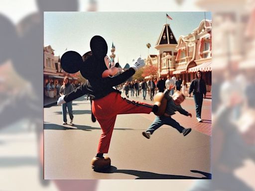 Photo Shows Mickey Mouse Dropkicking Toddler at Disneyland for Being Called 'Annoying'?