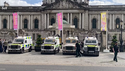 Large police presence in Belfast in anticipation of an anti immigration protests and counter demonstrations