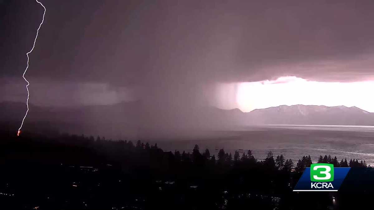 Watch: Lightning strikes light up the sky over Lake Tahoe