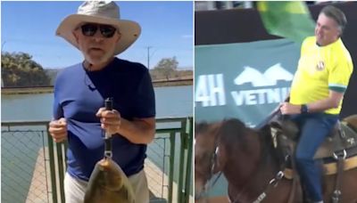 Lula pesca na Granja do Torto, e Bolsonaro anda a cavalo em Araçatuba no sábado; veja os vídeos