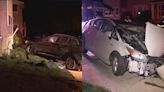 ‘Sounded like a bomb’: 2 hospitalized after car crashes into home, another into pole in Belmont