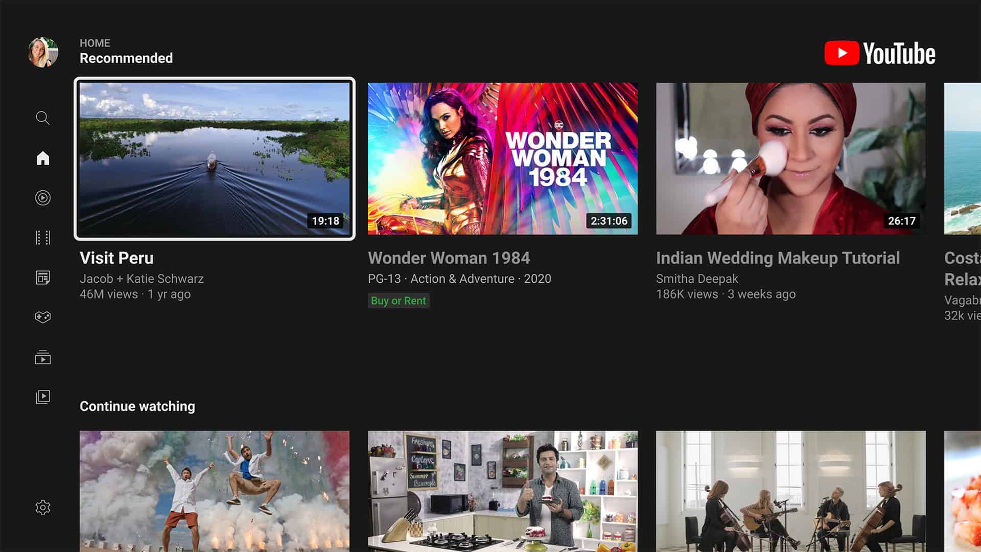 YouTube for Android TV now has a new sidebar animation