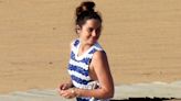Ana de Armas Heats Up the Beach in Greece in a Blue and White Bikini and Matching Coverup