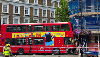 Six people injured after double-decker bus crashes into scaffolding in west London