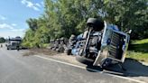 Road closure for tanker cleanup after rollover