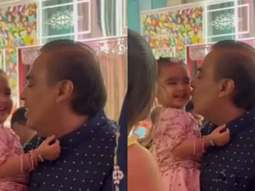 Mukesh Ambani's adorable moments with granddaughter Aadiya from Anant Ambani and Radhika Merchant's sangeet melts hearts | Hindi Movie News - Times of India