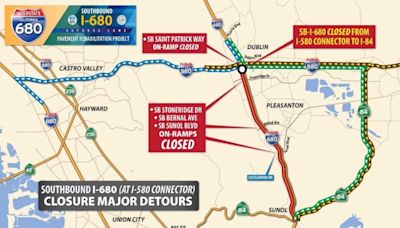 Southbound I-680 in Pleasanton area closed all weekend for repairs