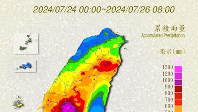 凱米南部雨量圖紫到顏色不夠用！ 高雄茂林1824毫米居冠
