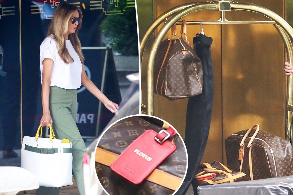 Melania Trump steps out with $4K Burberry bag, ‘FLOTUS’ luggage amid husband Donald’s battle against Kamala Harris