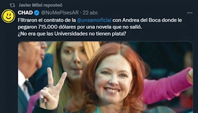 Milei apuntó contra Andrea del Boca por la novela pagada por el Estado y que no salió: qué dijo su abogado