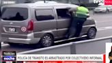 San Isidro: conductor de colectivo informal acelera cuando policía lo intervenía y lo traslada colgando