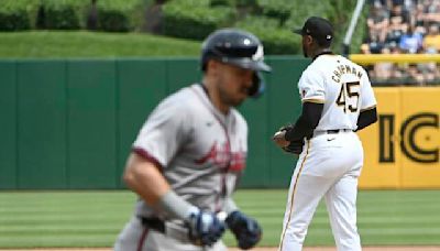 Braves dominate Pirates, who lose catcher Joey Bart, pitcher Martin Perez to injuries