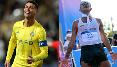 ¡Siuuu! El ecuatoriano Daniel Pintado celebra como Cristiano Ronaldo después de ganar la medalla de oro en marcha 20 km en los Juegos Olímpicos de París 2024 | Goal.com Espana