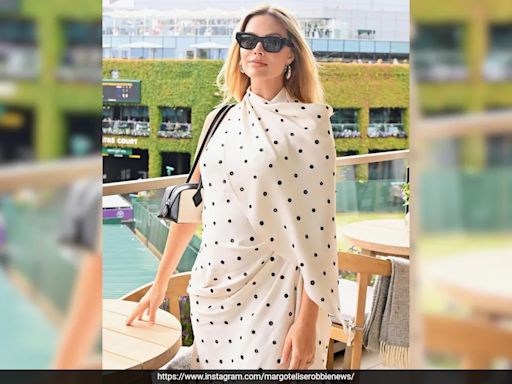 Margot Robbie Stylishly Debuted Her Baby Bump In A Black And White Polka Dot Dress At Wimbledon