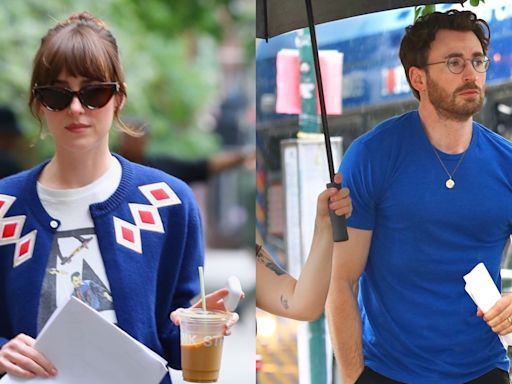Dakota Johnson & Chris Evans Arrive on Set for Final Day of Filming ‘Materialists’