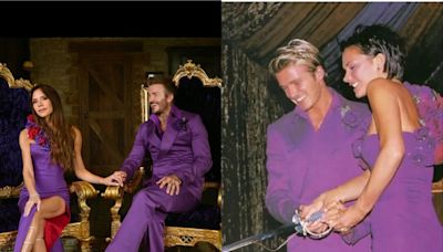 David and Victoria Beckham celebrate 25th anniversary wearing their iconic purple wedding reception outfits