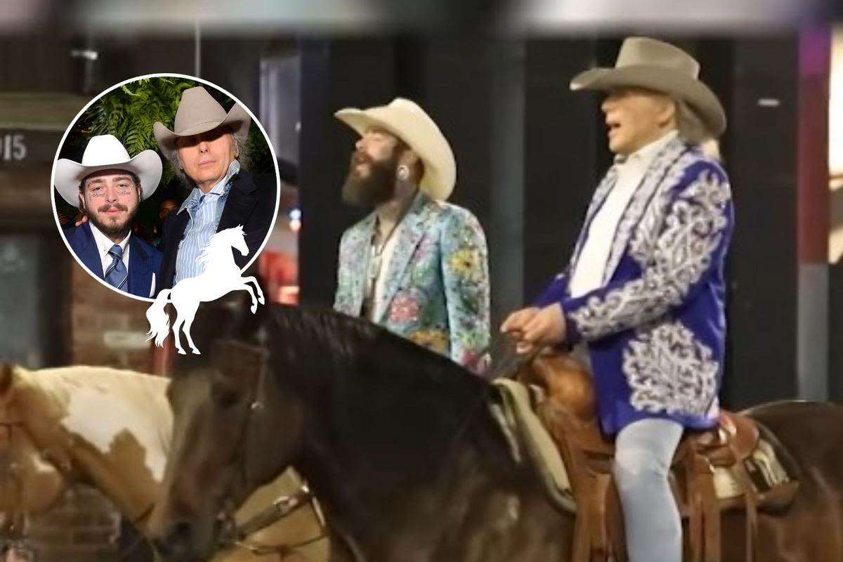 PICTURE: Post Malone + Dwight Yoakam Stroll Through Hollywood on Horseback