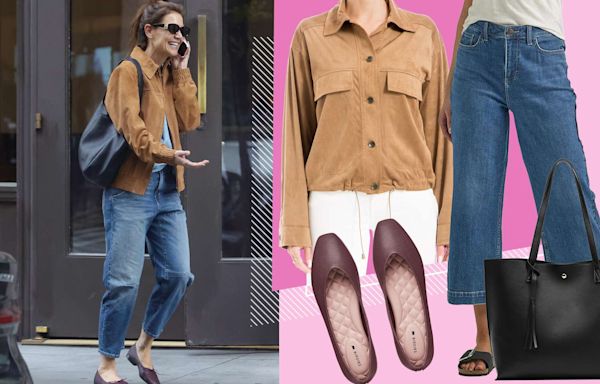 Katie Holmes’ Bomber Jacket and Cropped Jeans Are an Elite Combination for Up-in-the-Air Spring Weather