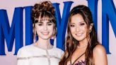 Lily Collins and Ashley Park wear t-shirts with their partners' face on