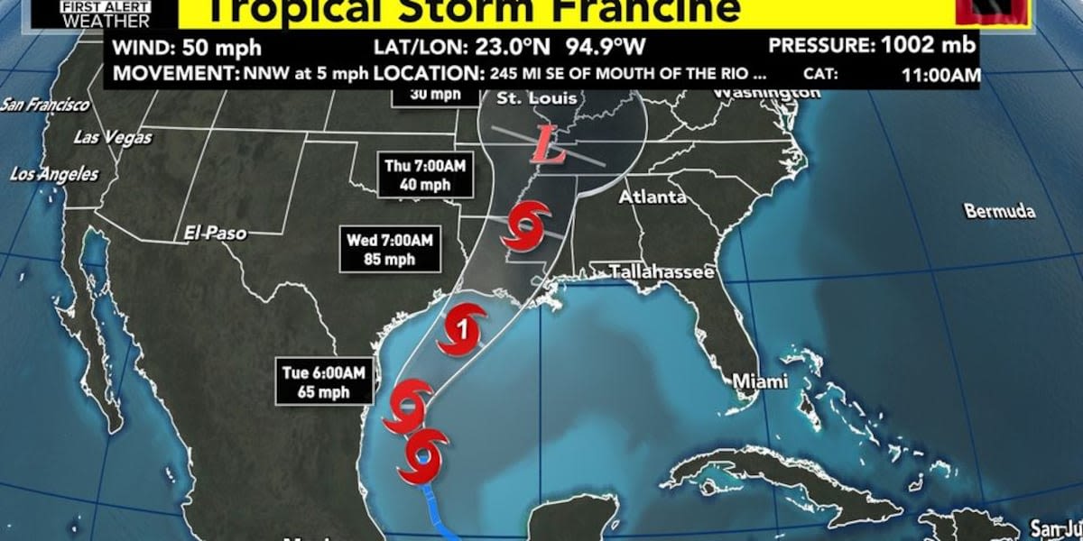 Staying gloomy close to home as we track TS Francine in the Gulf of Mexico