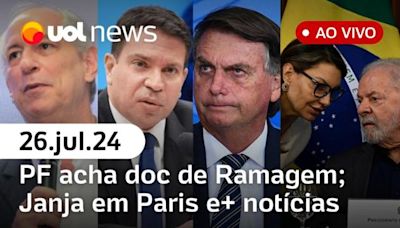 PF acha documentos de Ramagem para Bolsonaro; ataque em linhas de trem, Janja em Paris e+ | UOL News 26/07/24