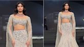 ICW 2024: Khushi Kapoor sparkles in sand-colored embellished caped lehenga