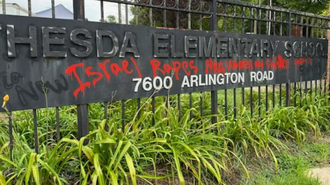 Antisemitic graffiti spray painted on Bethesda Elementary School walls