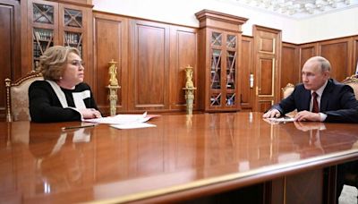 Russian President Vladimir Putin meets with Russian Federation Council Speaker Valentina Matviyenko at the Kremlin in Moscow