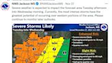 Showers and thunderstorms with possible tornadoes forecast for Tuesday in Jackson area